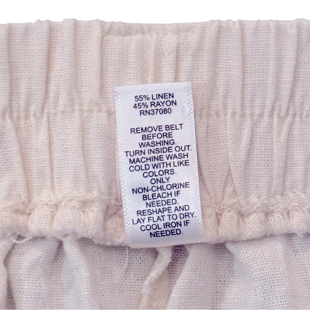 IT’S Size 1X Off White Pullon Flat Front Elastic Back Linen Pants Scarf Tie Belt - Picture 7 of 7